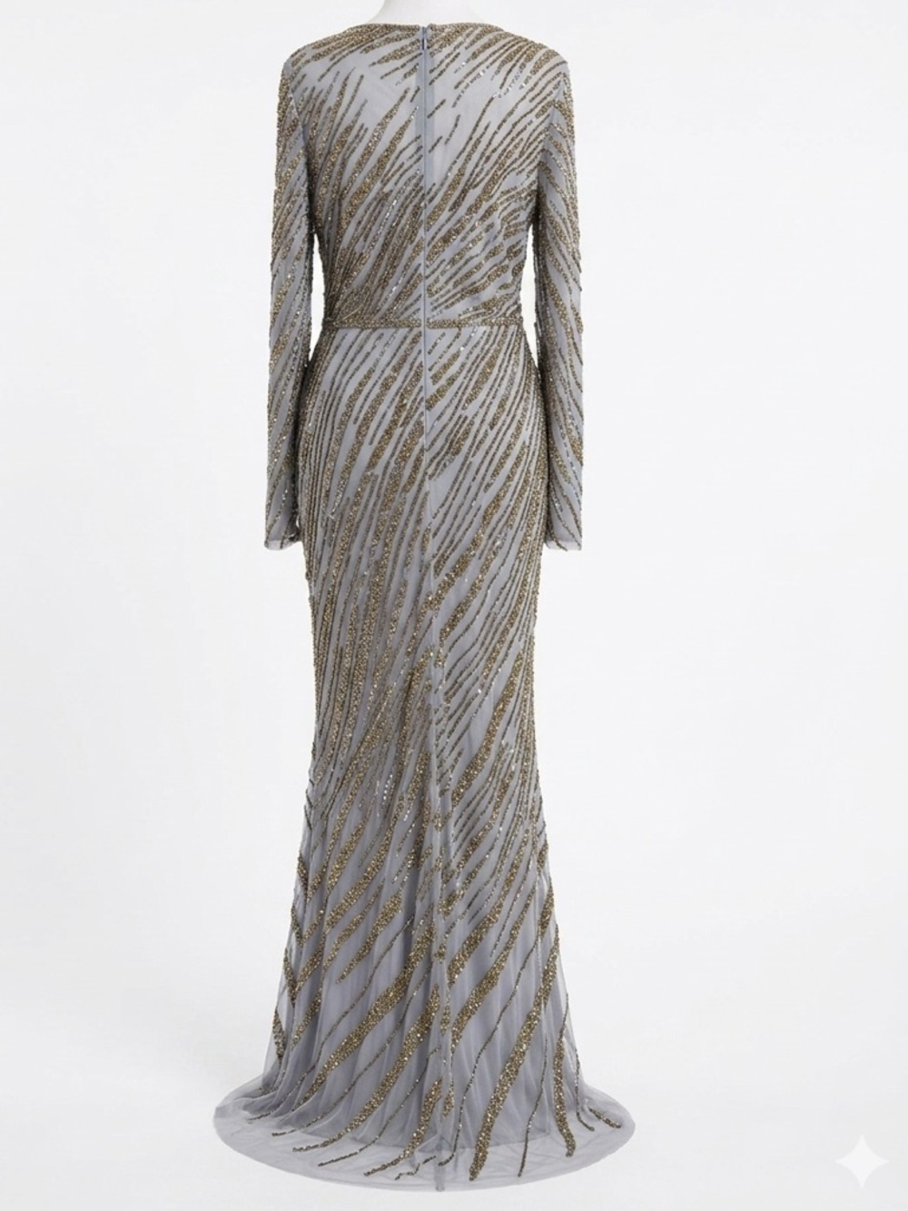 NWT MAC DUGGAL 5240 Evening Beaded Gown, Platinum Long Sleeve sz 8 - Picture 3 of 8